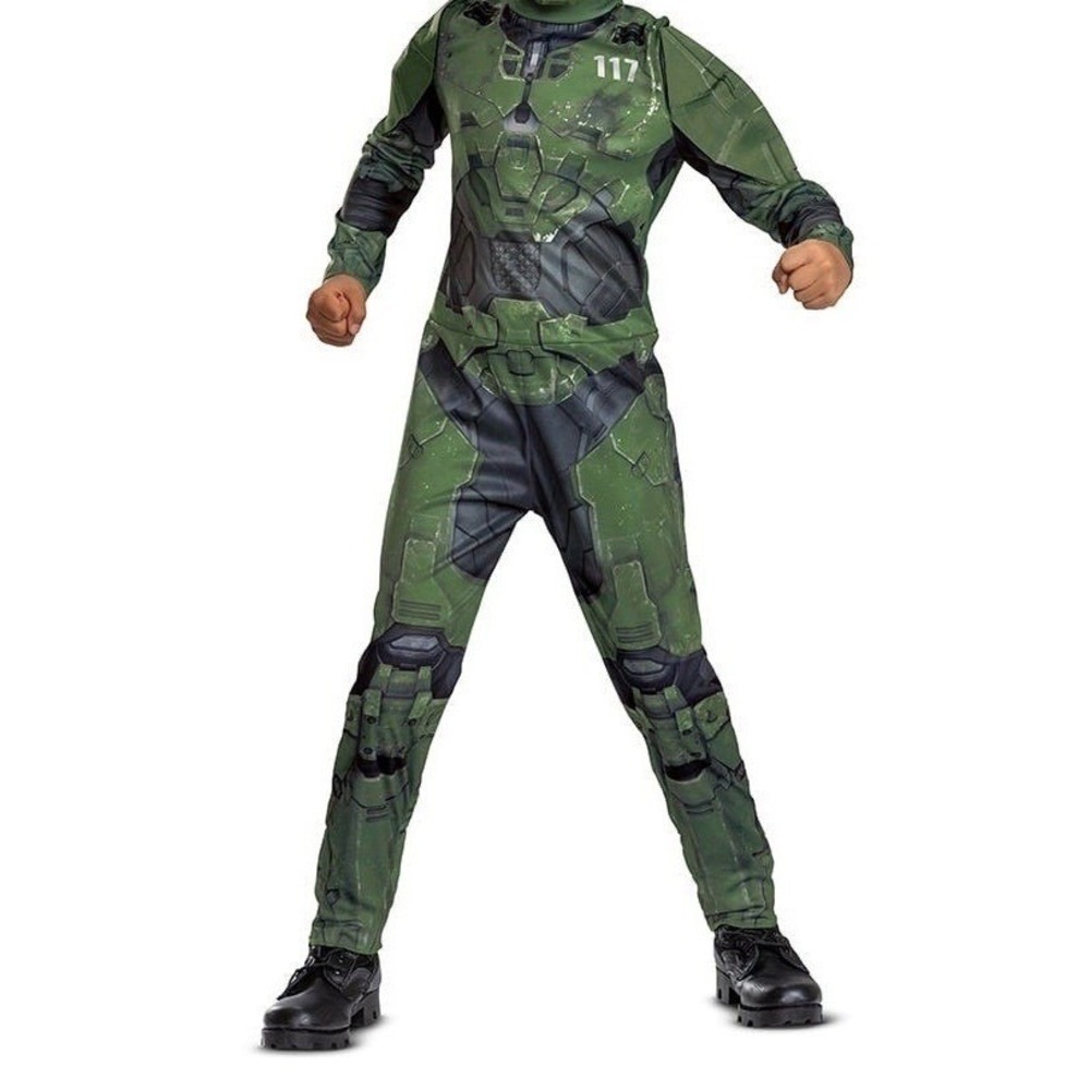 Halo Master Chief Muscle Costume Kids Medium 8-10 Spartan 117 Jumpsuit No Mask